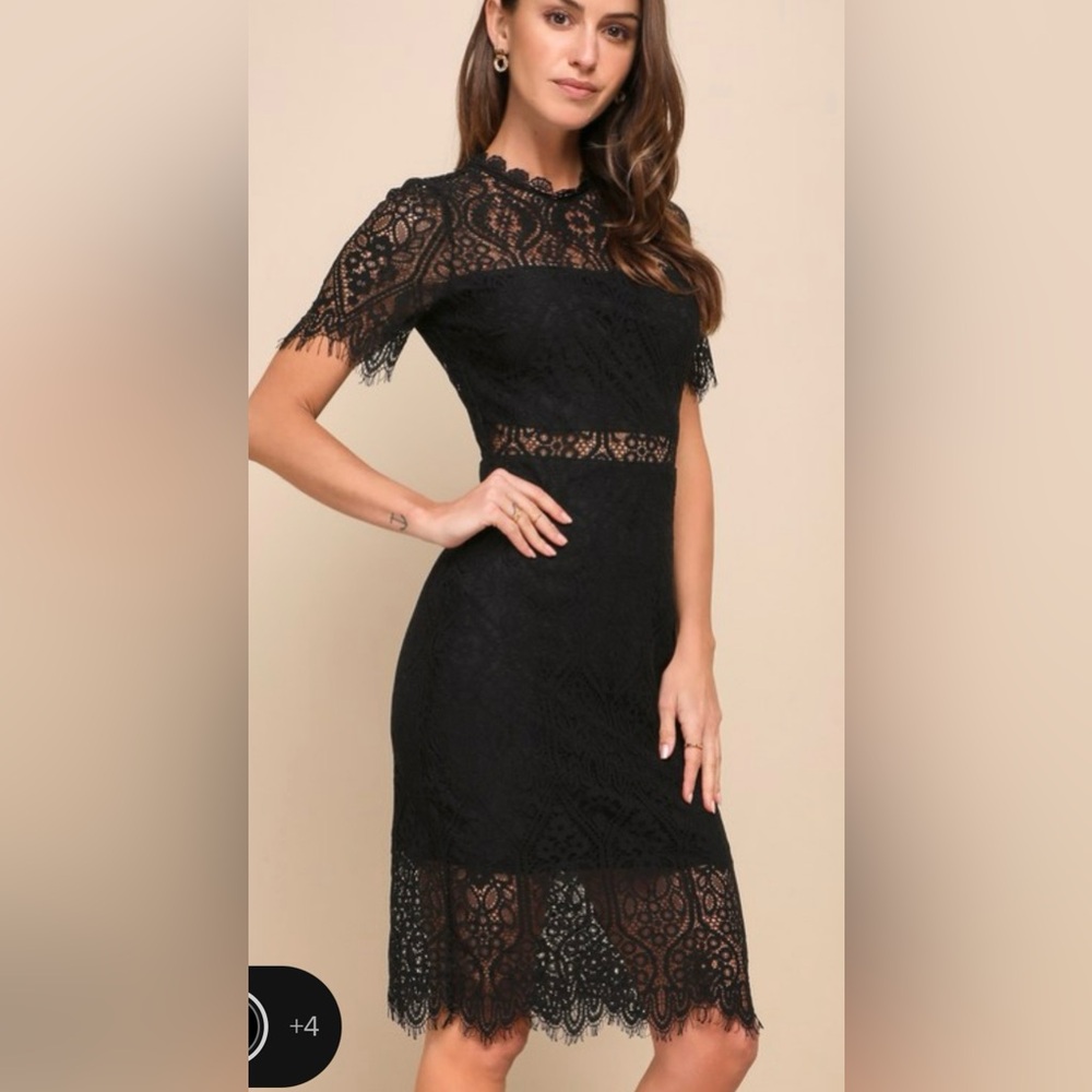 Lulu’s Black Sheer Lace Short Sleeve Mini Dress